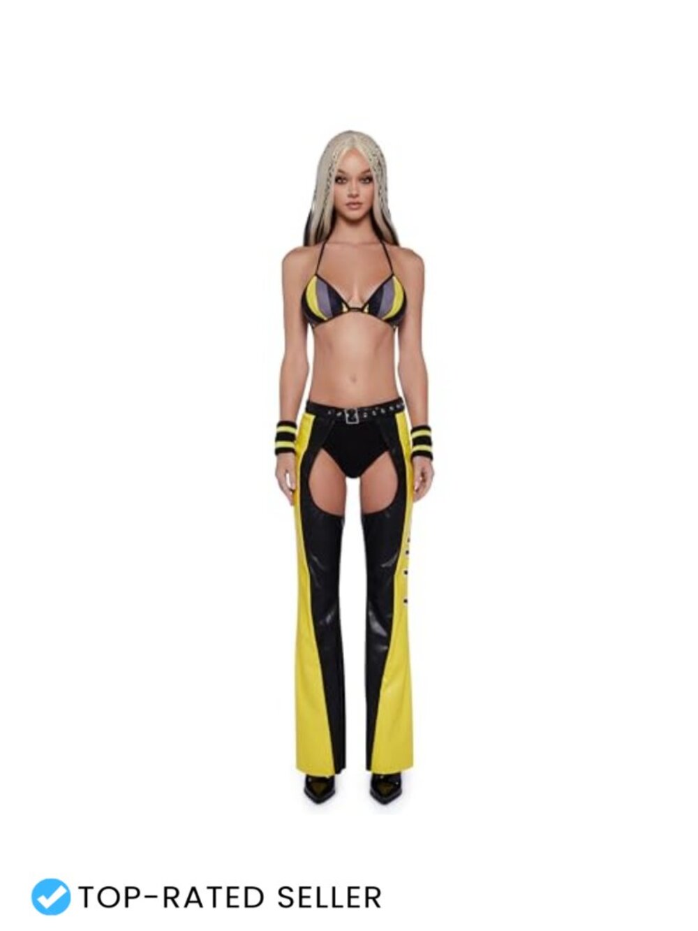 Striped Bikini Top Vegan Leather Chaps 2000s Pop Star Costume